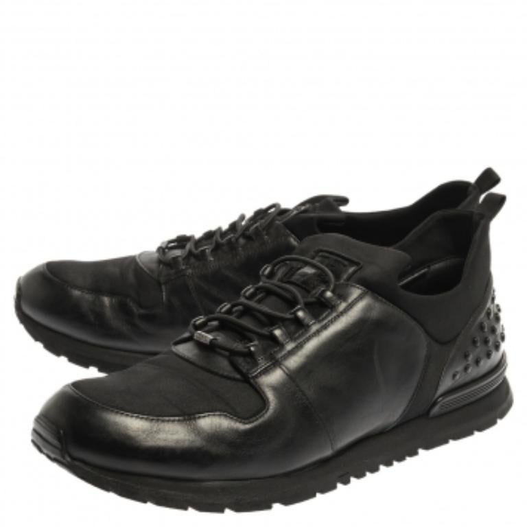Tod's Black Leather and Nylon Lace Sneakers Size 47 For Sale 2