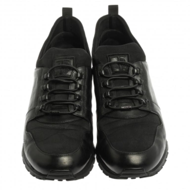 Tod's Black Leather and Nylon Lace Sneakers Size 47 For Sale 3