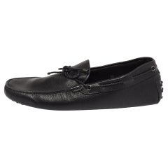 Tod's Black Leather Bow Gommino Loafers Size 44.5
