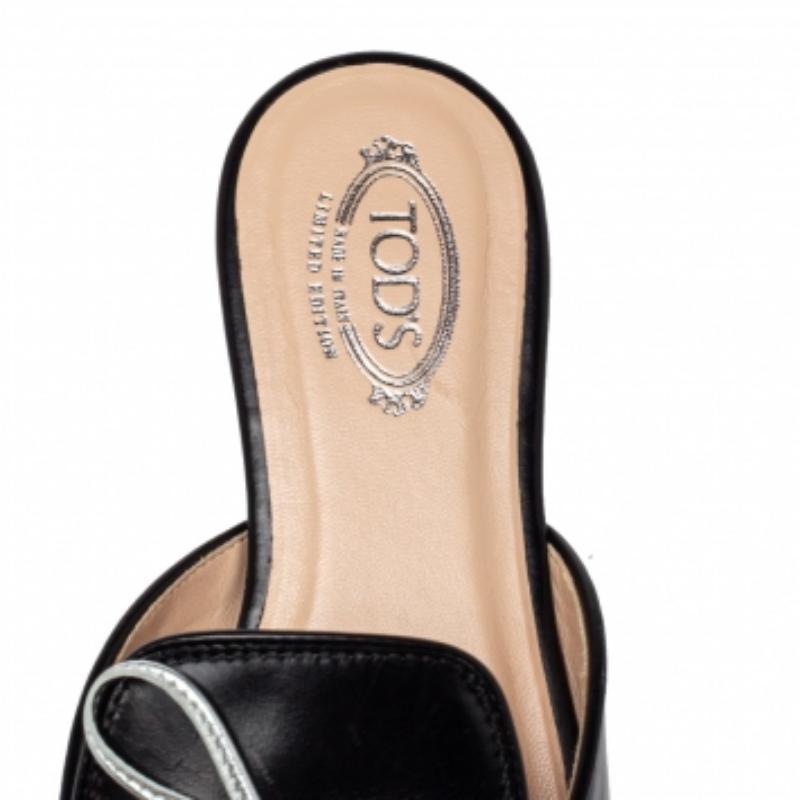 Tod's Black Leather Bow Slide Sandals Size 36.5 For Sale 3