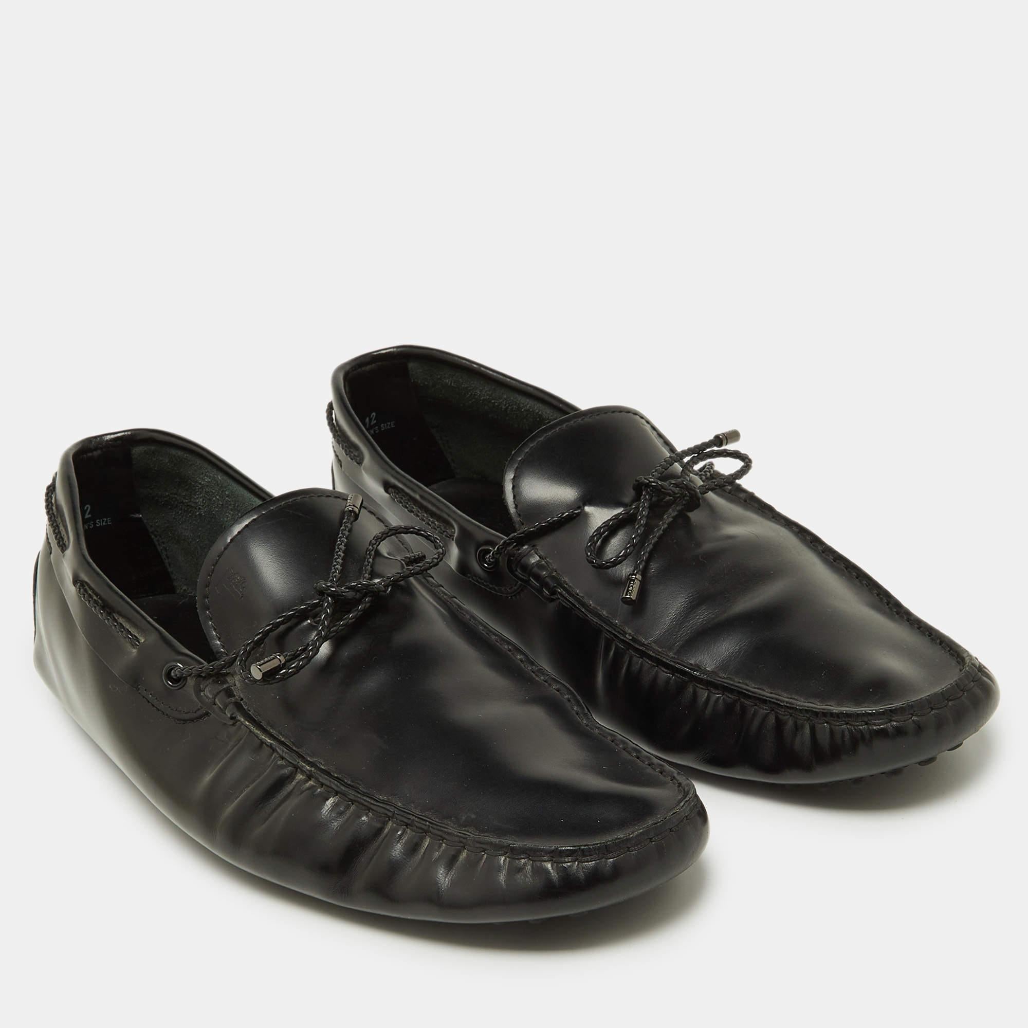 Men's Tod's Black Leather Bow Slip-On Loafers Size 47 For Sale