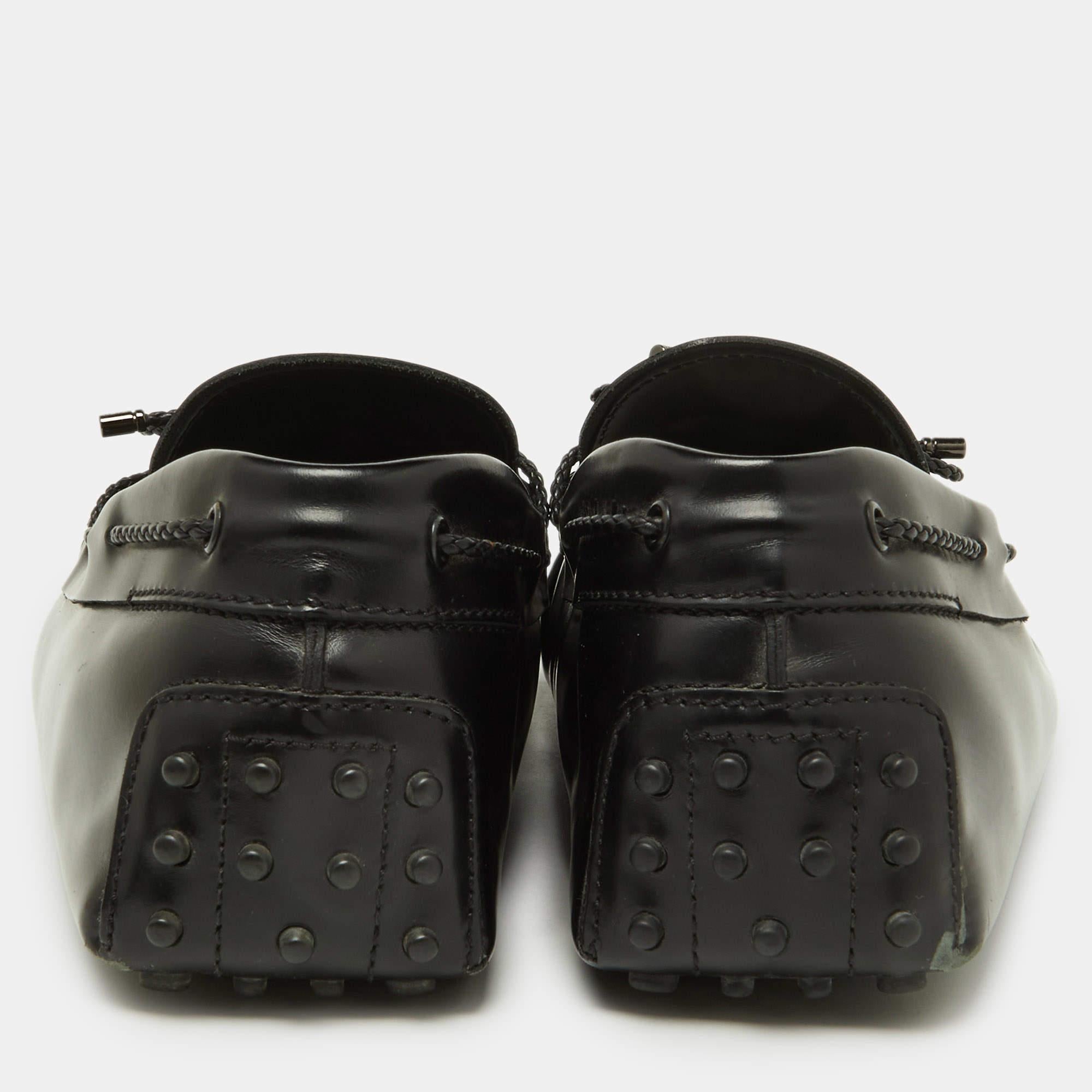 Tod's Black Leather Bow Slip-On Loafers Size 47 For Sale 1