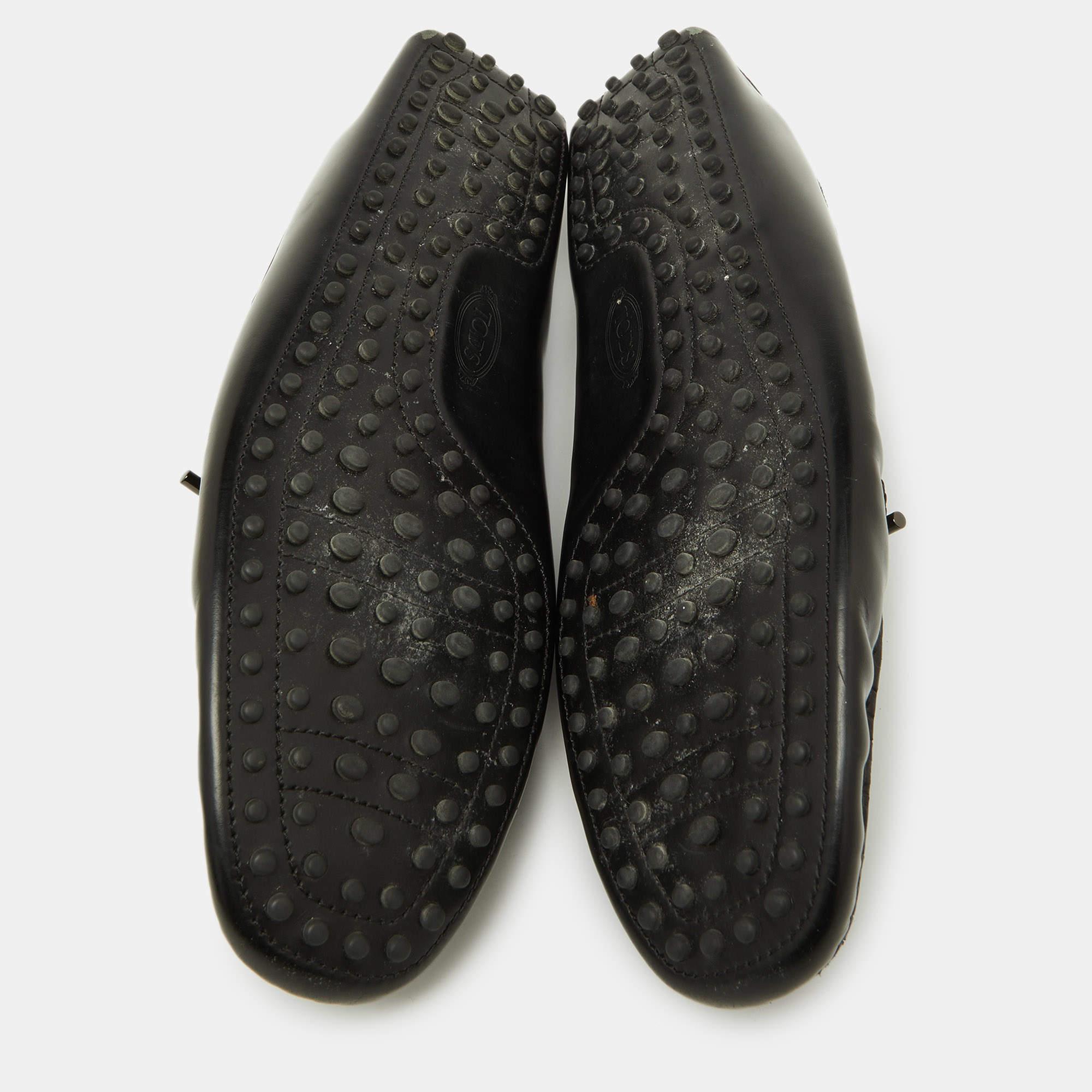 Tod's Black Leather Bow Slip-On Loafers Size 47 For Sale 2