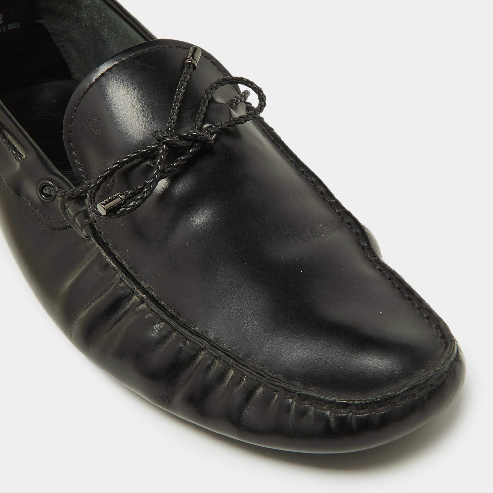Tod's Black Leather Bow Slip-On Loafers Size 47 For Sale 3