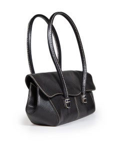 Tod's Black Leather Contrast Stitch Shoulder Bag