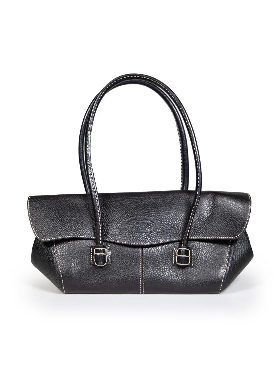 Tod's Black Leather Contrast Stitch Shoulder Bag In Excellent Condition In London, GB