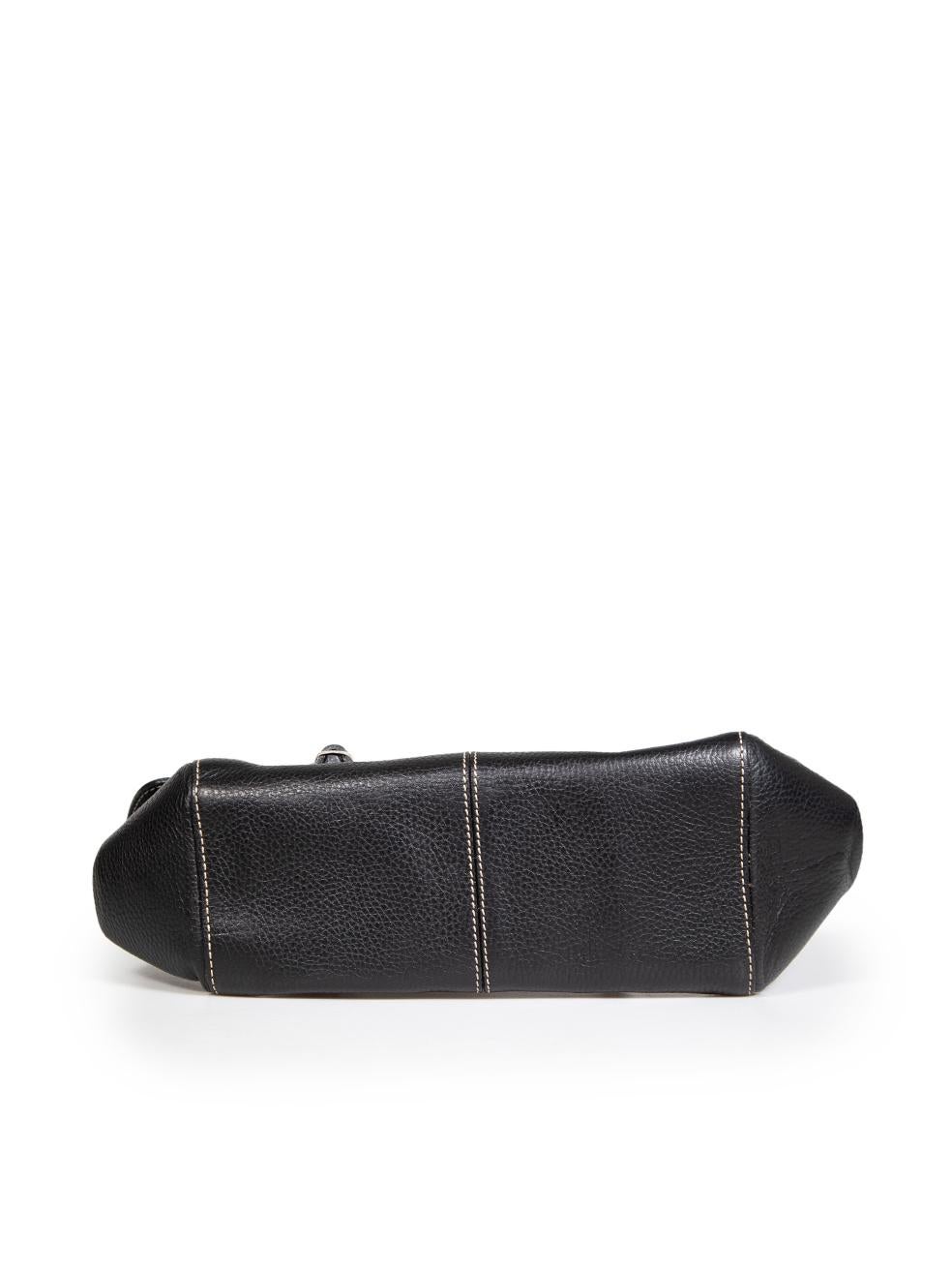 Women's Tod's Black Leather Contrast Stitch Shoulder Bag