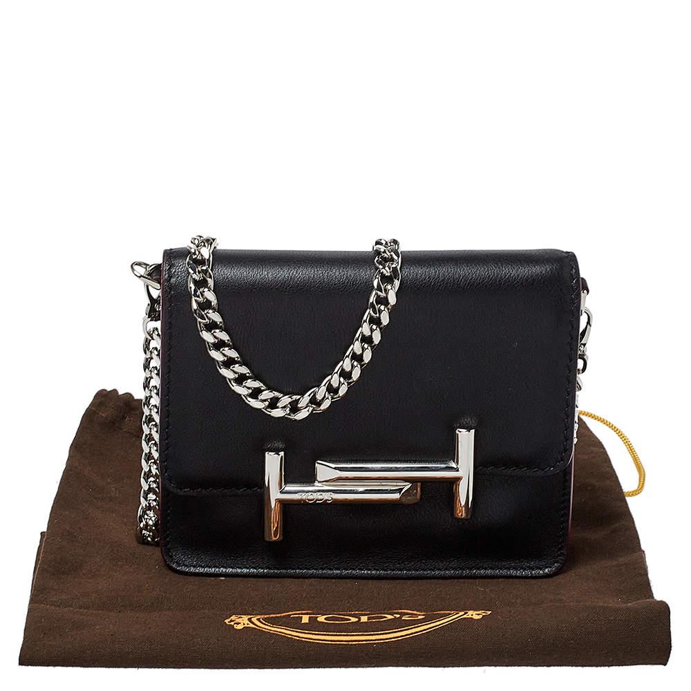 Tod's Black Leather Double T Chain Shoulder Bag 6