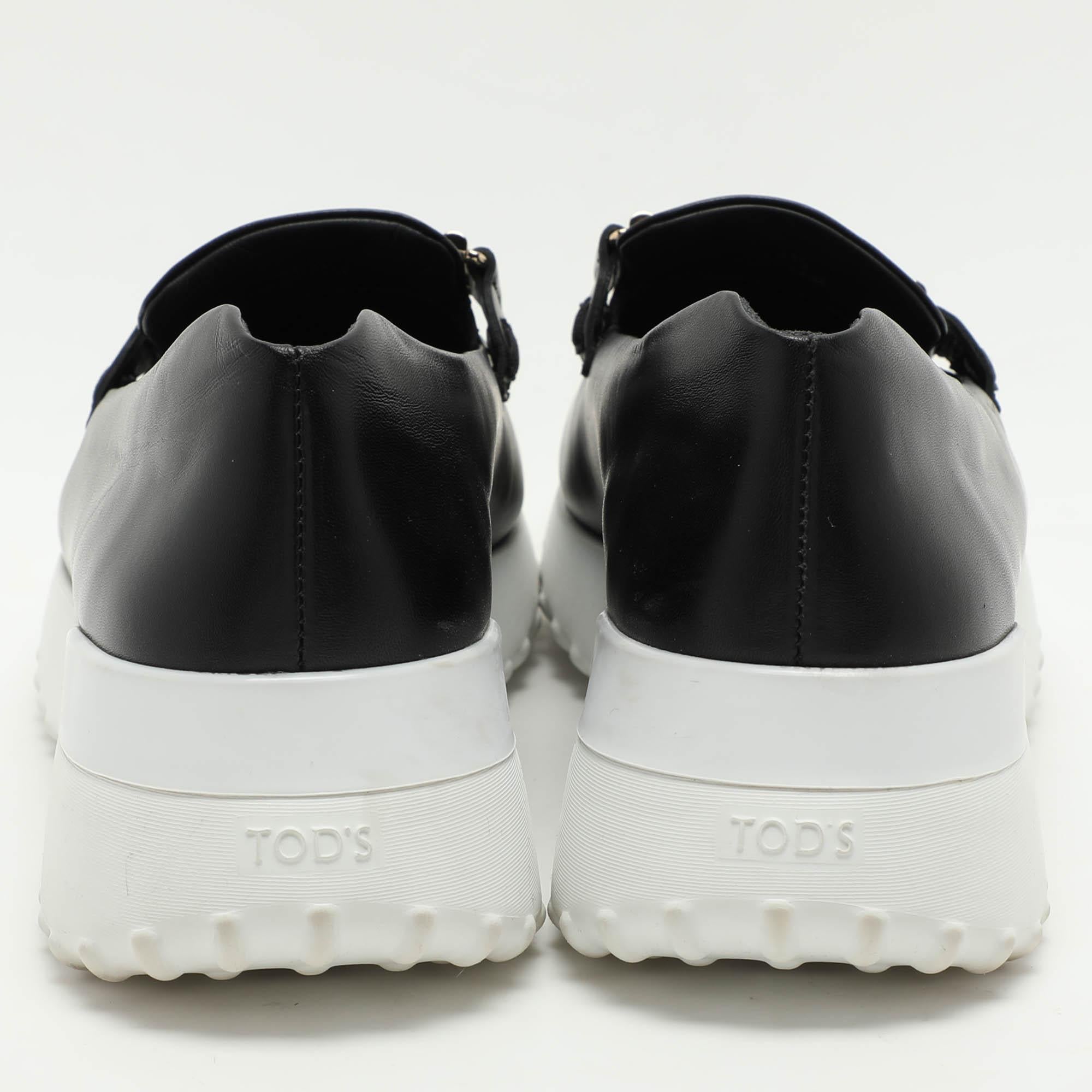 Tod's Black Leather Double T Slip On Loafers Size 38.5 For Sale 1
