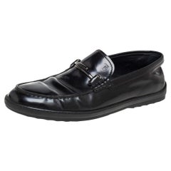 Tods Black Leather Double T Slip On Loafers Size 39.5