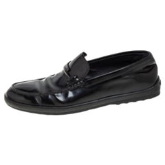 Tods Black  Leather Double T Slip On Loafers Size 39.5
