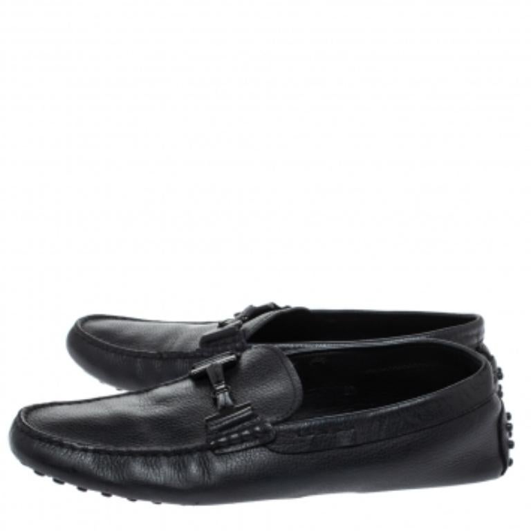 Tod's Black Leather Double T Slip On Loafers Size 42.5 For Sale 2