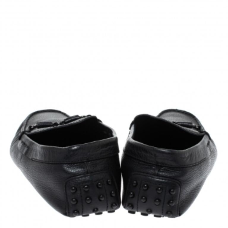 Tod's Black Leather Double T Slip On Loafers Size 42.5 For Sale 3