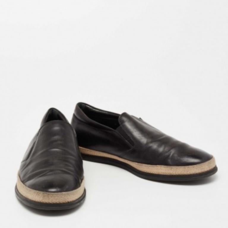 Tod's Espadrille Slip On Loafers aus schwarzem Leder, Größe 41,5 (Schwarz) im Angebot