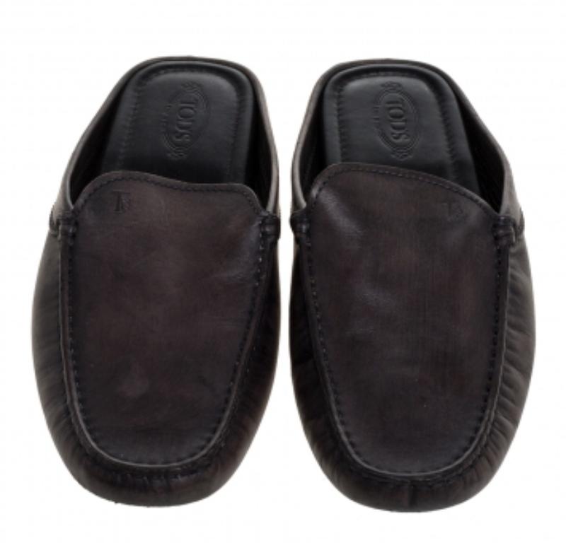Tod's Black Leather Flat Loafer Mules Size 40 For Sale 2