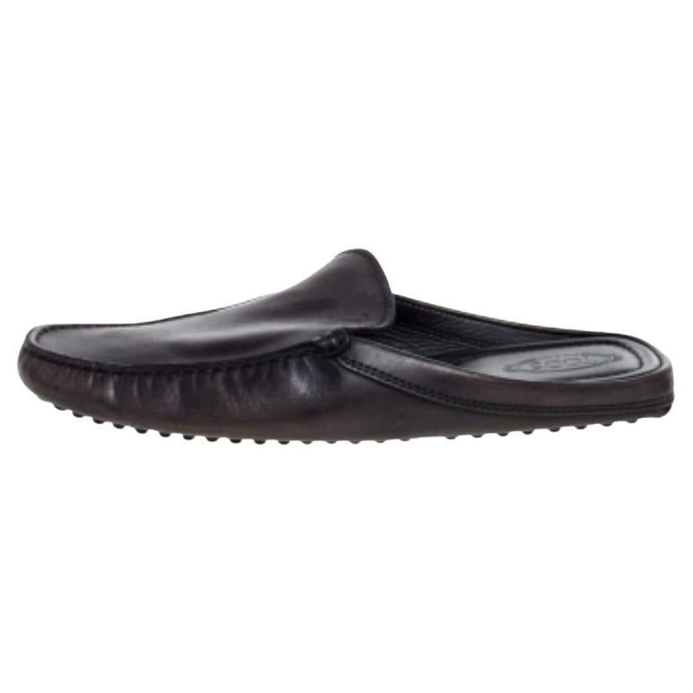 Tod's Black Leather Flat Loafer Mules Size 40 For Sale