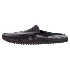 Tod's Black Leather Flat Loafer Mules Size 40
