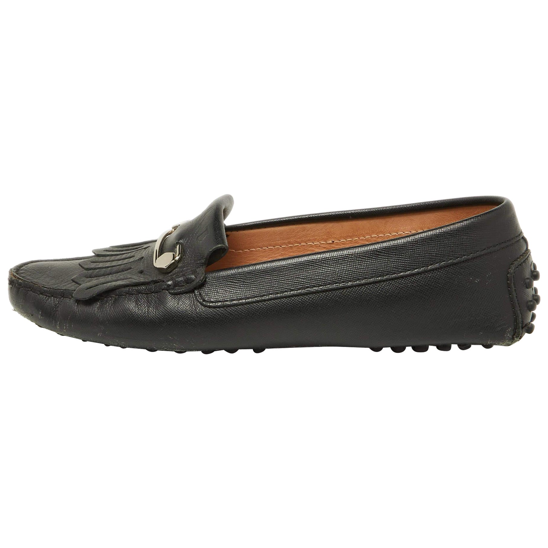 Mocassini Tod's in pelle nera con dettaglio frange taglia 39