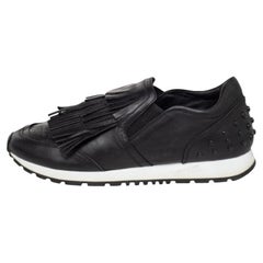 Tod's Black Leather Fringed Slip On Sneakers Size 37