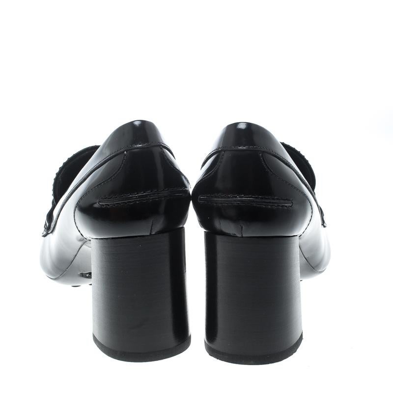 Tod's Black Leather Gomma Maxi Double T Court Loafer Pumps Size 38.5 In New Condition In Dubai, Al Qouz 2