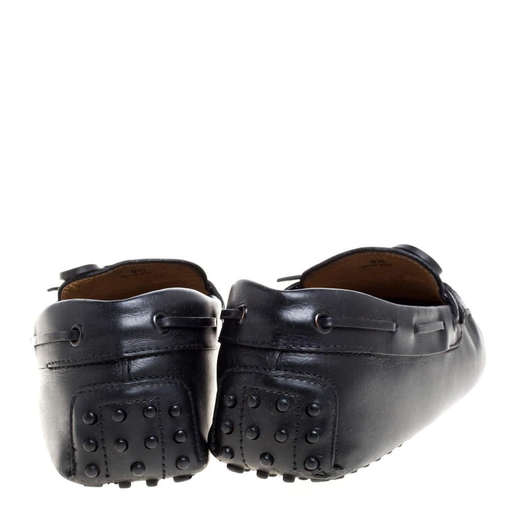 Tod's Black Leather Gommino Driving Bow Loafers Size 42.5 1