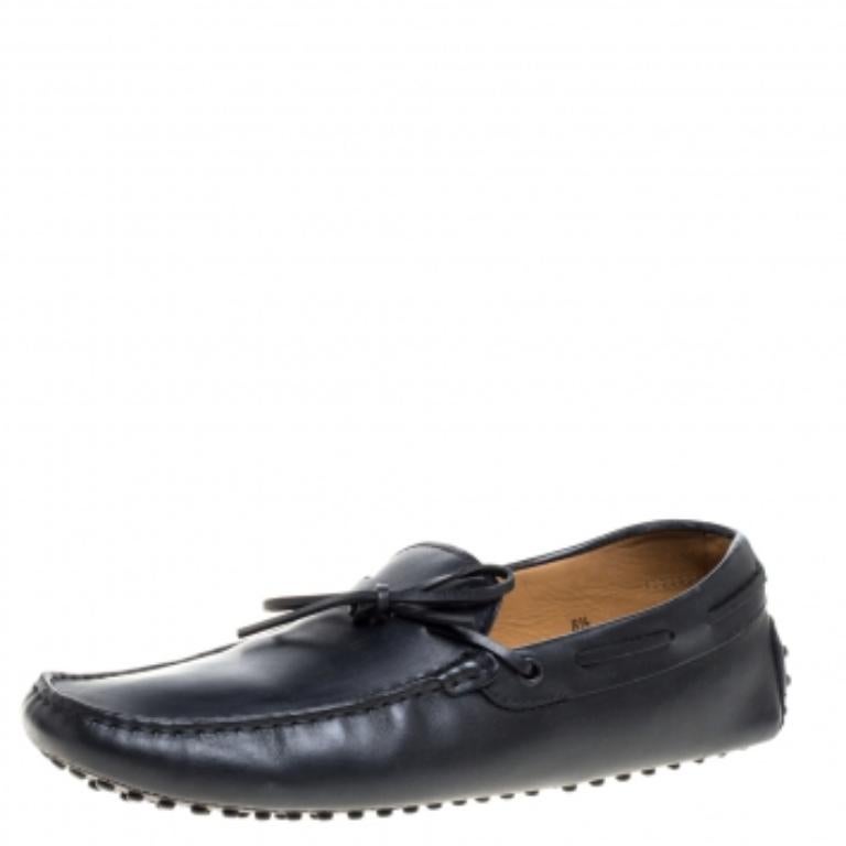 Tod's Black Leather Gommino Driving Bow Loafers Size 42.5 For Sale 2