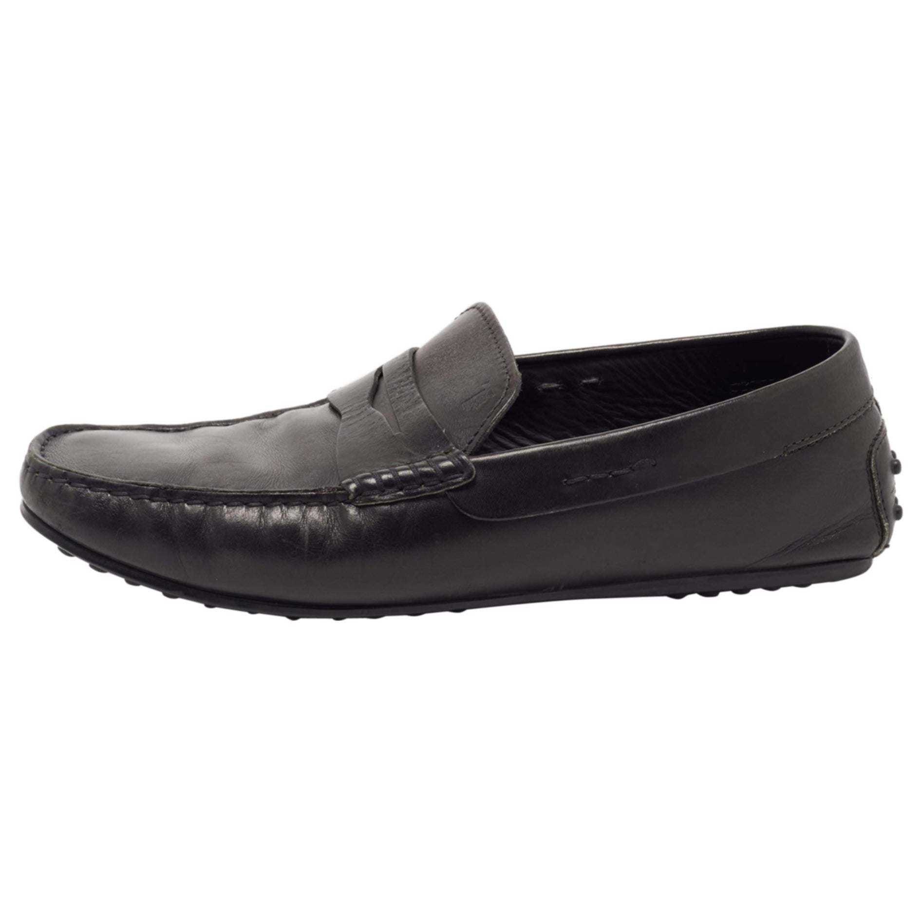 Tods Black Leather Gommino Driving Loafers Size 42