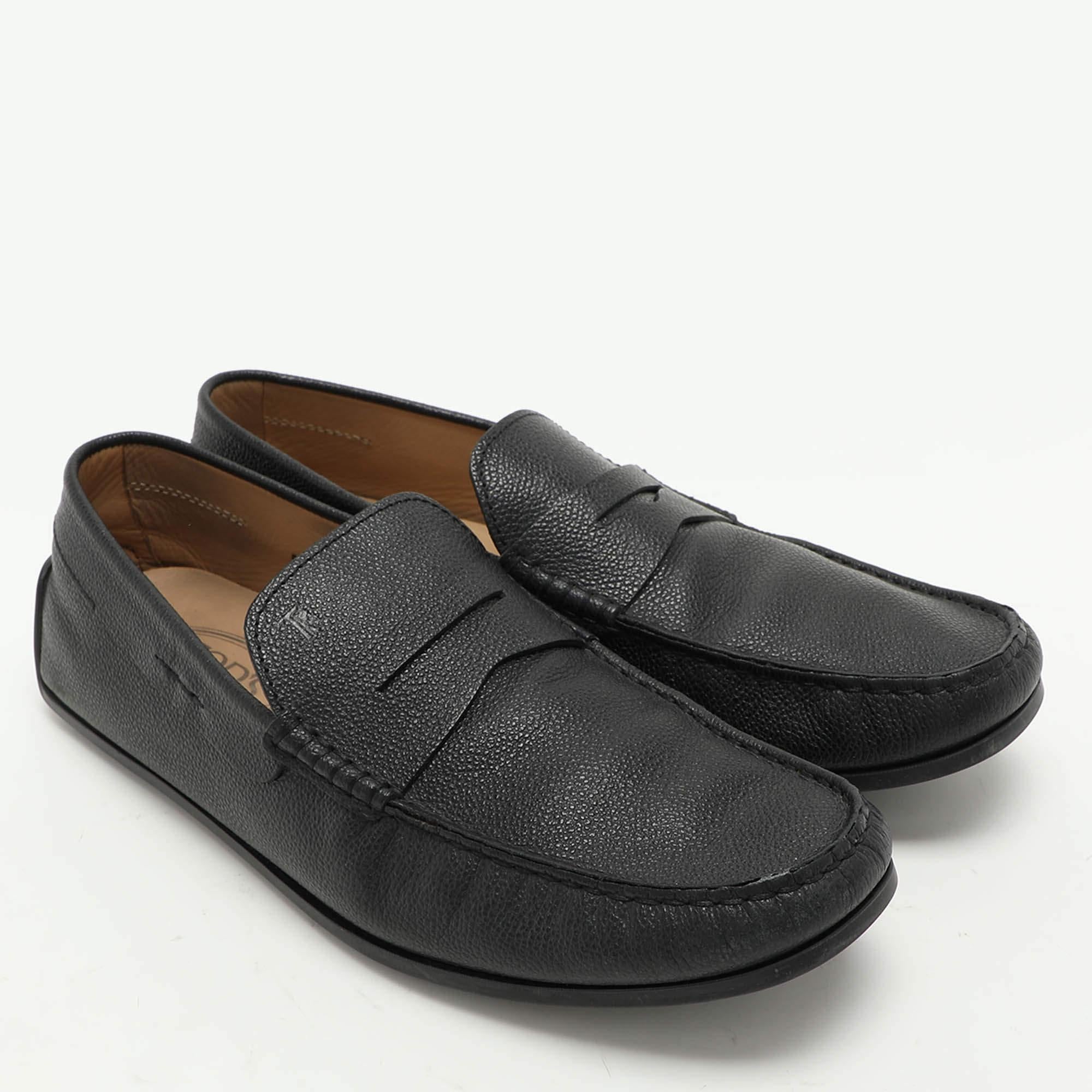 Men's Tod's Black Leather Gommino Penny Slip On Loafers Size 42 For Sale