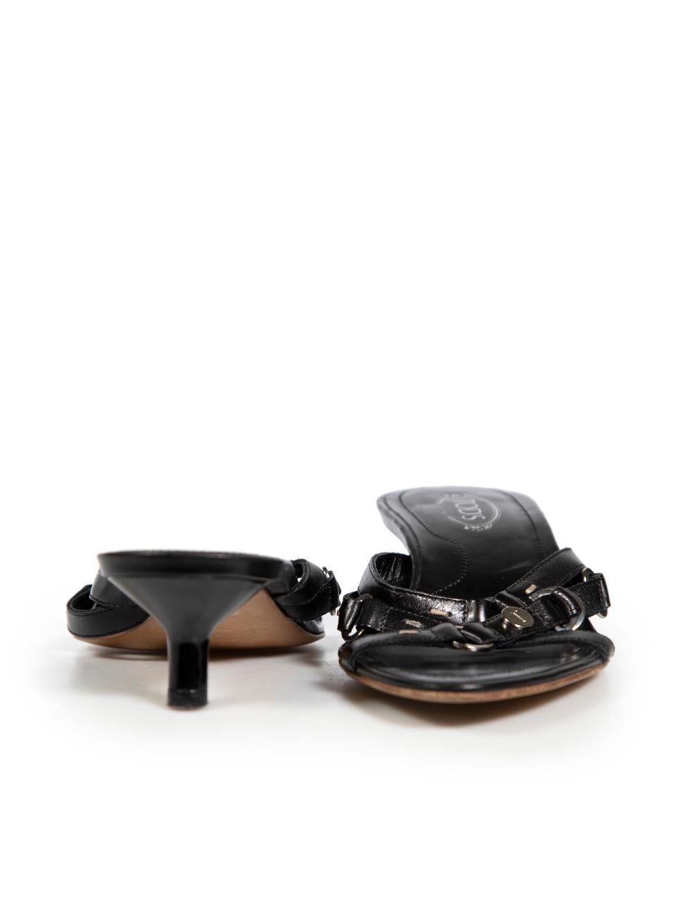 Tod's Black Leather Kitten Heeled Sandals Size IT 35 In Good Condition For Sale In London, GB