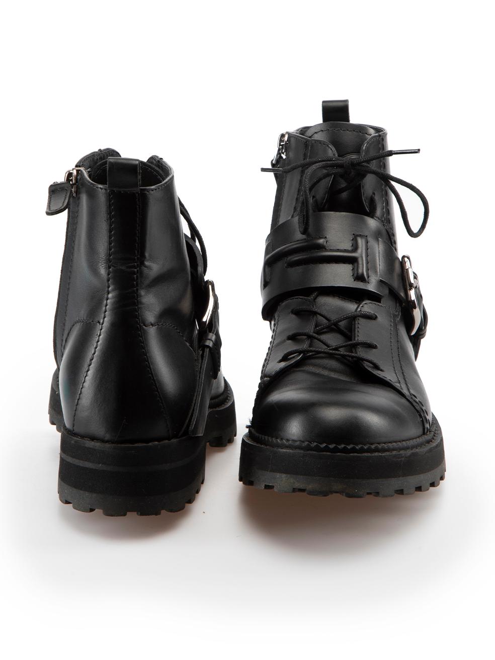 Tod's Black Leather Lace Up Buckle Ankle Boots Size IT 36.5 In Excellent Condition In London, GB