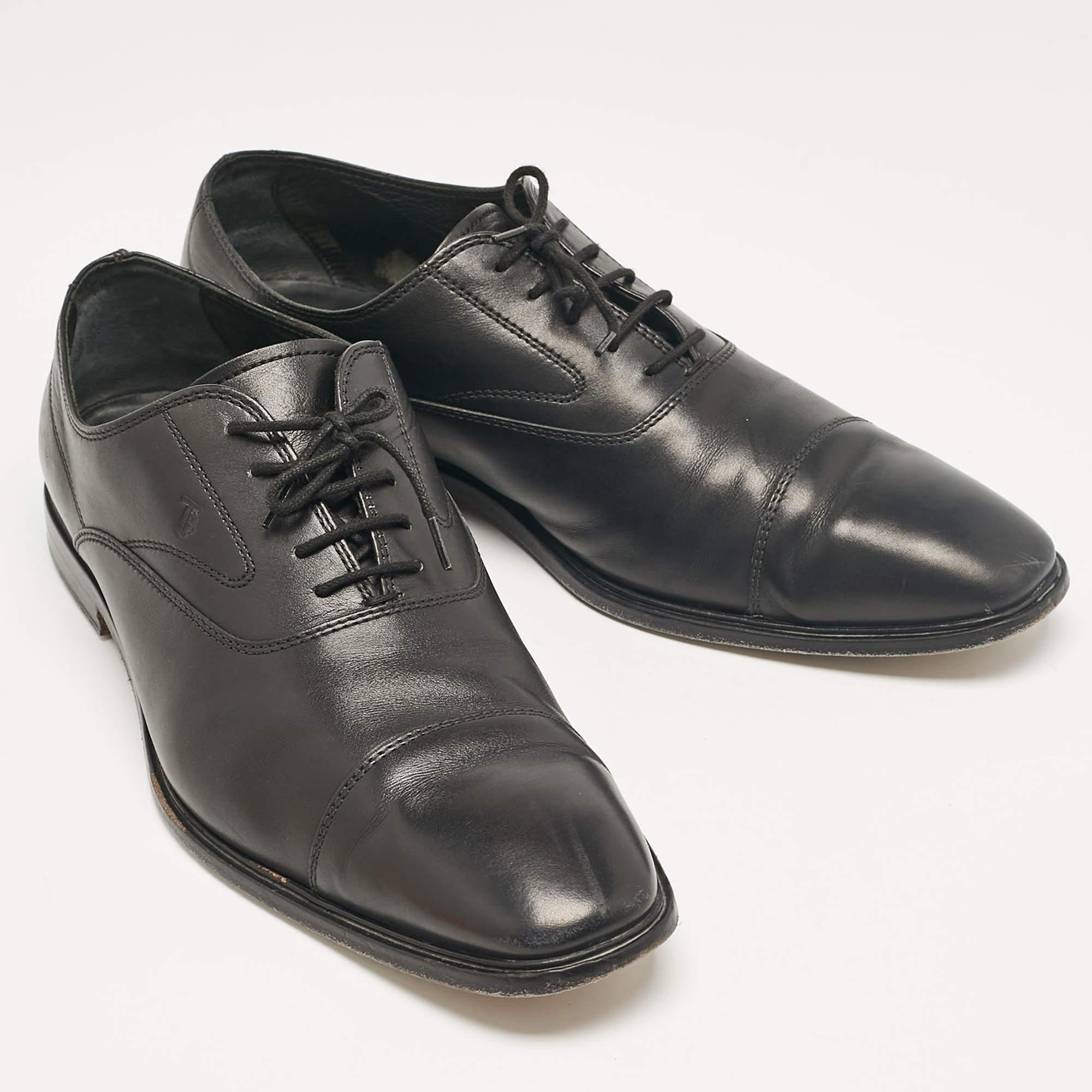 Men's Tod's Black Leather Lace Up Oxfords Size 45 For Sale