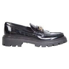 Tod's Black Leather Logo Buckle Fringed Loafers Size IT 40