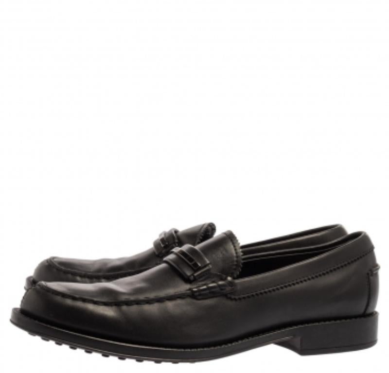 Tod's Black Leather Metal Bar Loafers Size 41.5 For Sale 3