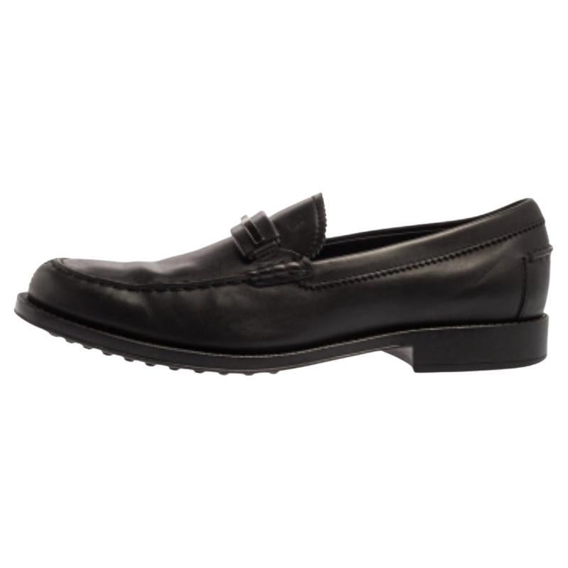 Tod's Black Leather Metal Bar Loafers Size 41.5 For Sale
