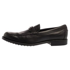Tod's Black Leather Metal Bar Loafers Size 41.5