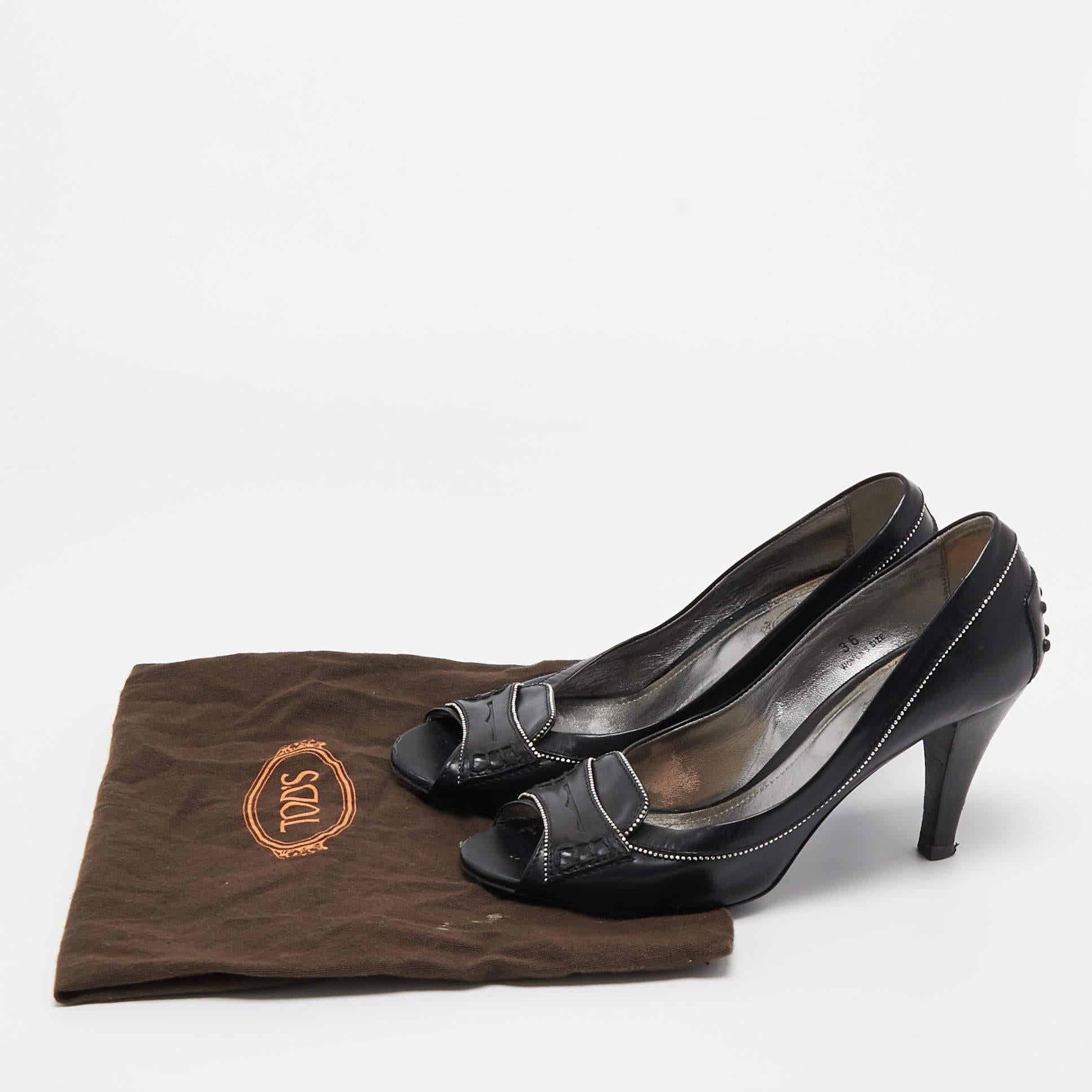 Tod's Black Leather Peep Toe Pumps Talla 36 en venta 5