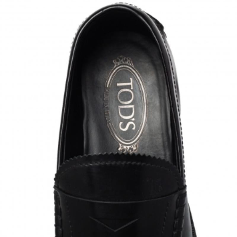 Tod's Black Leather Penny Slip On Loafers Size 39.5 For Sale 1