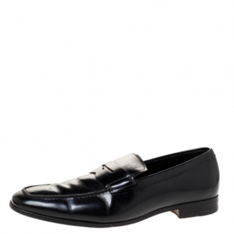 Tod's Schwarz Leder Penny Slip On Loafers Größe 40 im Angebot 2