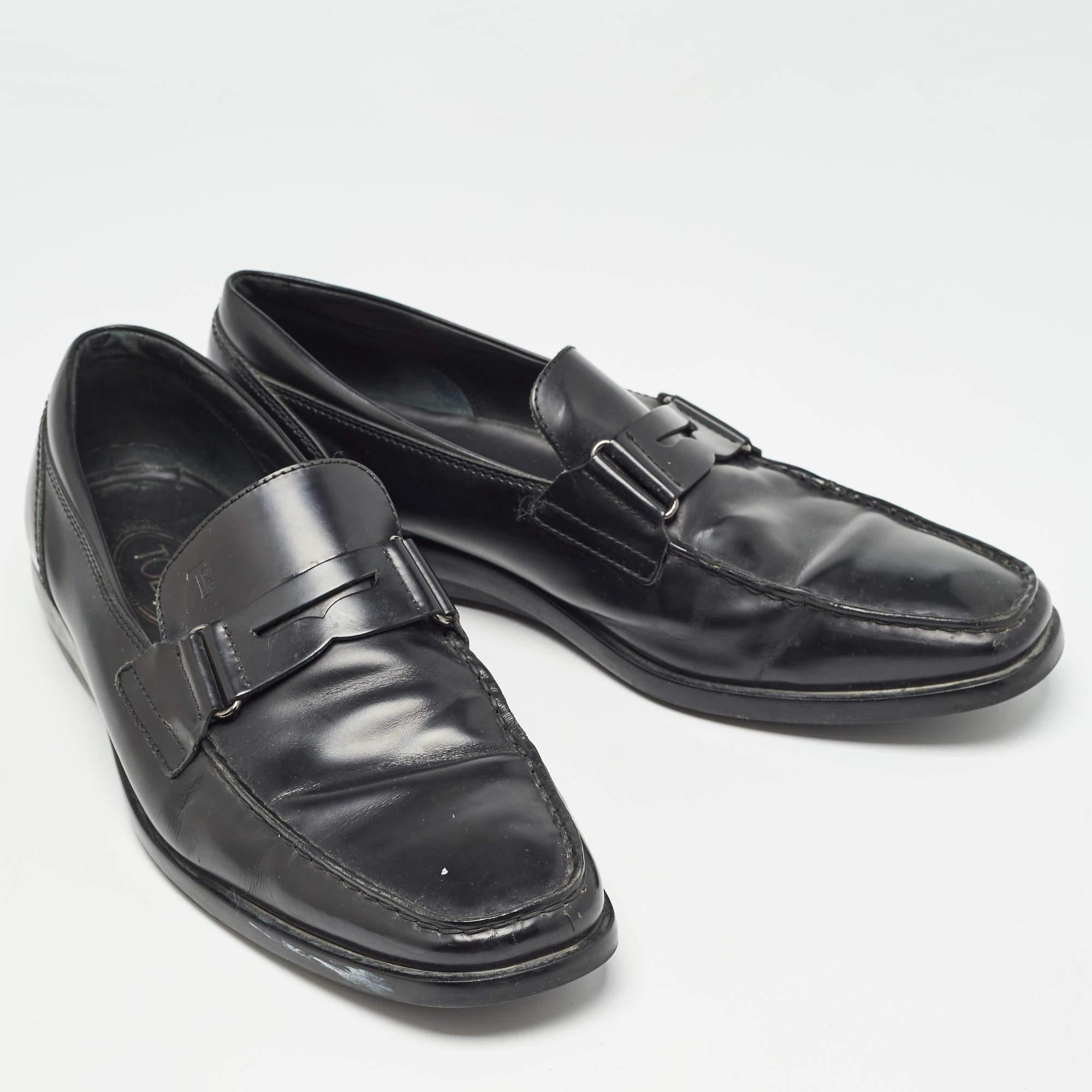 Men's Tod's Black Leather Penny Slip On Loafers Size 43 For Sale