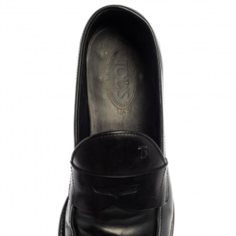 Tod's Black Leather Penny Slip On Loafers Size 43 For Sale 1