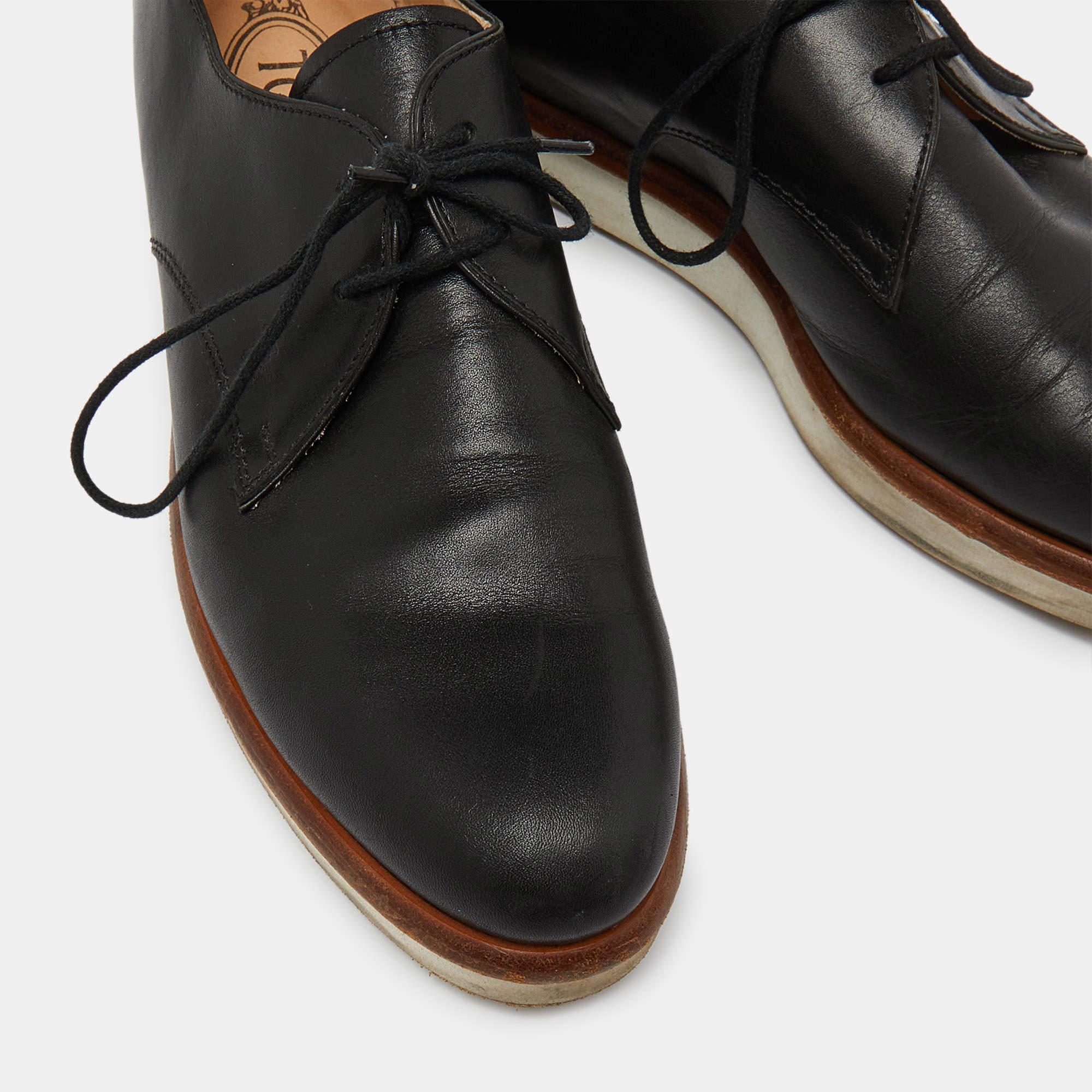 Tod's Black Leather Platform Oxfords Size 38 For Sale 4