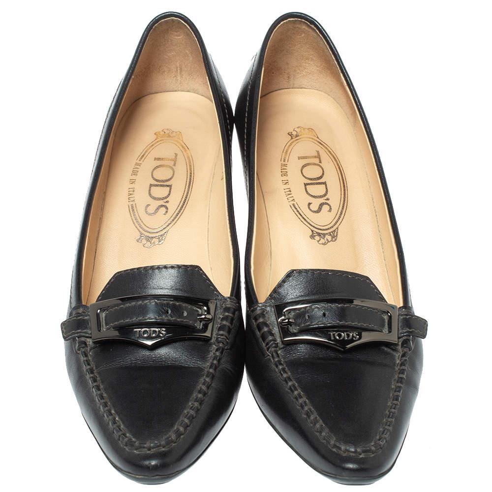 Tod's Black Leather Pointed Toe Penny Loafer Pumps Size 36 In Fair Condition In Dubai, Al Qouz 2