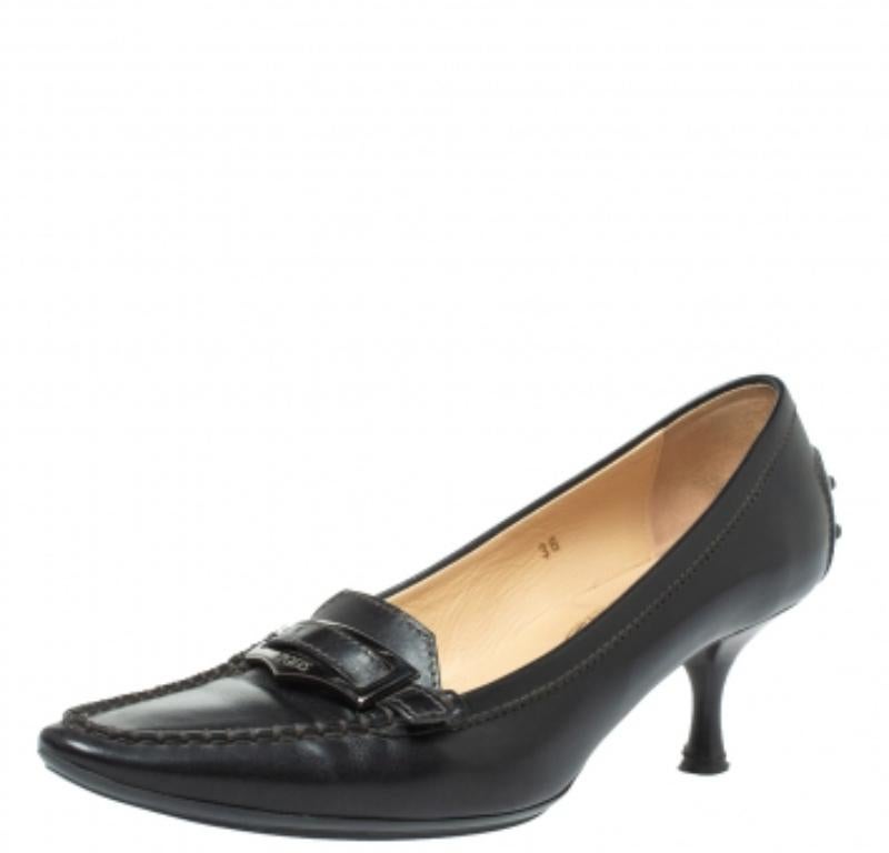 Tod's Schwarze Penny Loafer Pumps aus Leder mit spitzer Zehe Größe 36 im Angebot 2