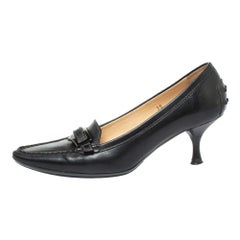 Tod
s Black Leather Pointed Toe Penny Loafer Pumps Size 36