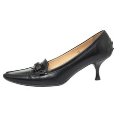 Tod's Black Leather Pointed Toe Penny Loafer Pumps Size 36