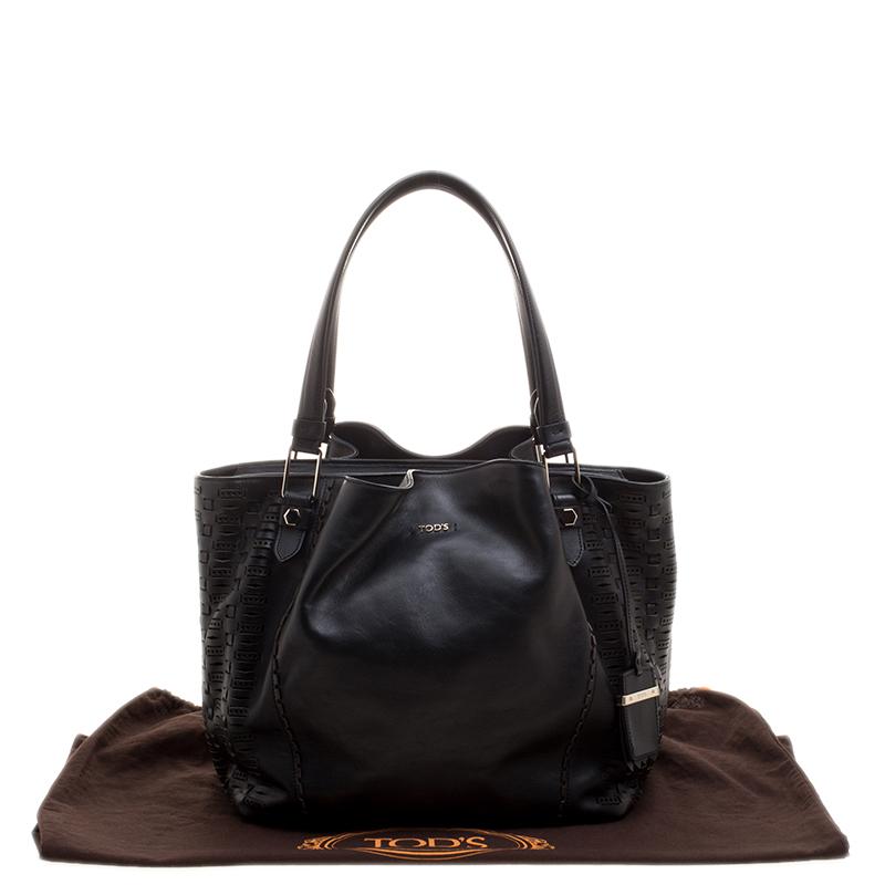 Tod's Black Leather Shopping Zip Tote 7