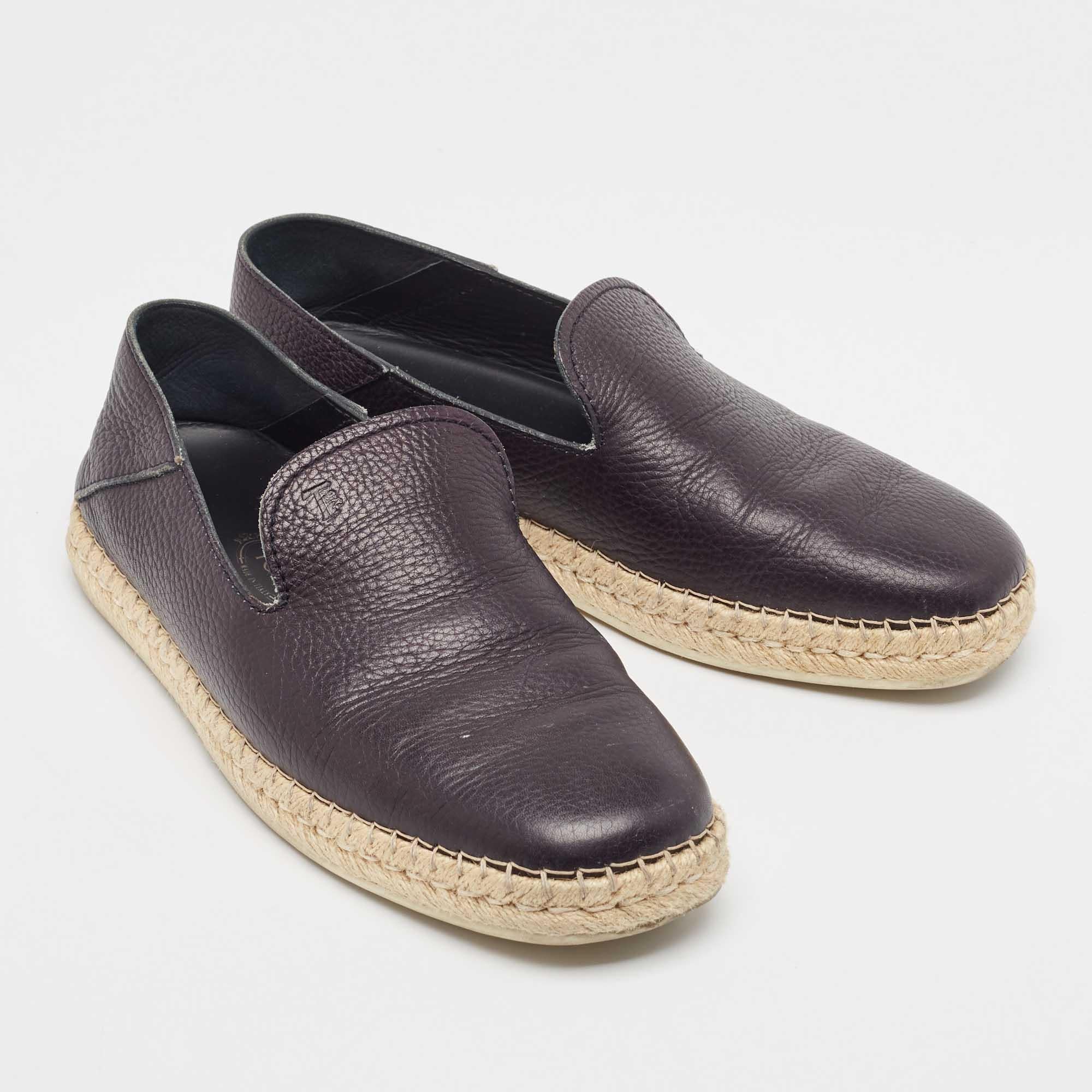 Men's Tod's Black Leather Slip On Espadrilles Flats Size 39.5 For Sale