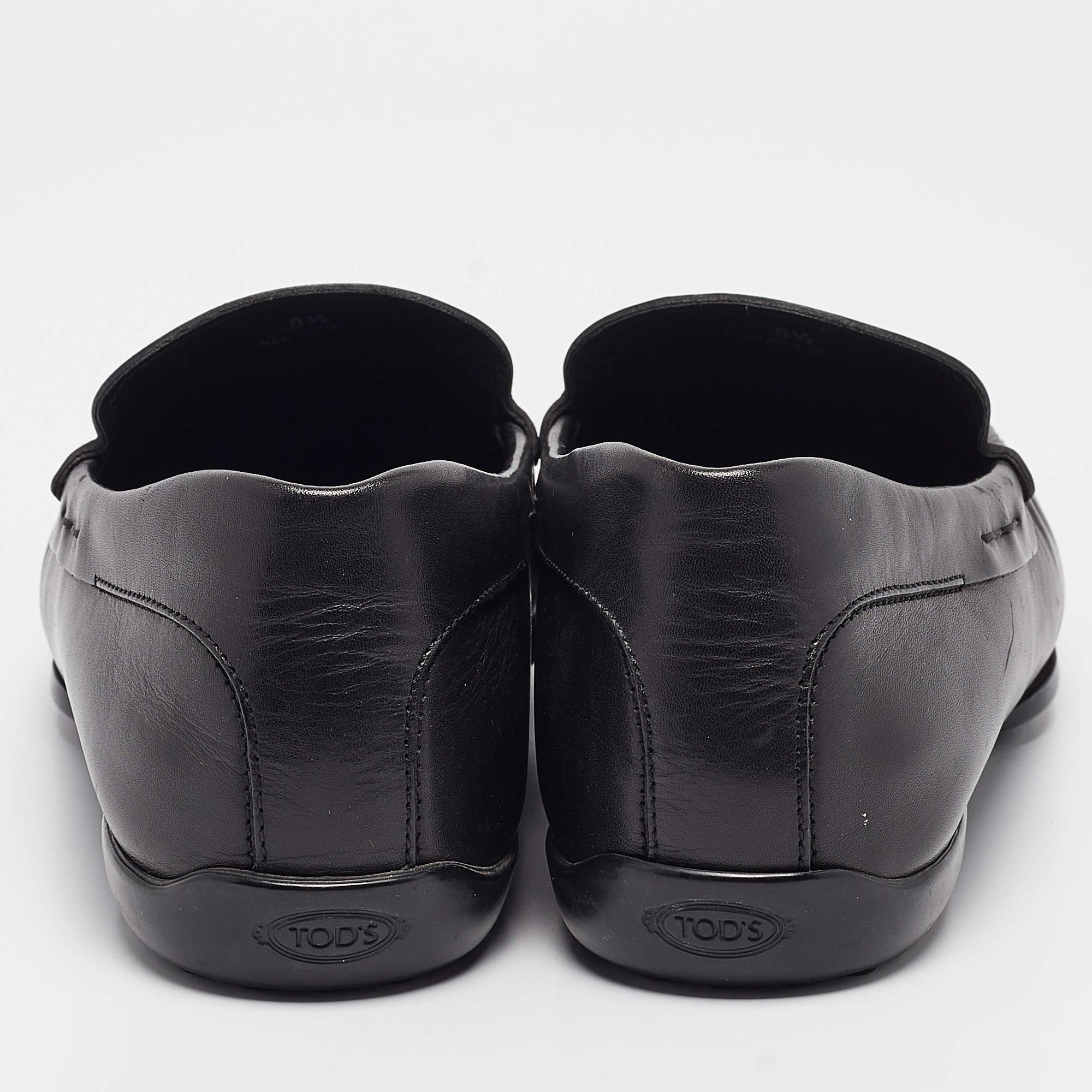 Tod's Black Leather Slip On Loafers Size 42.5 For Sale 1