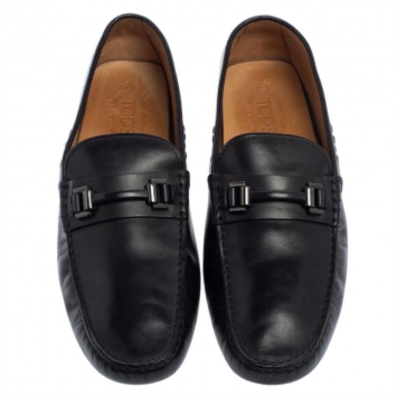 Men's Tod's Black Leather Slip On Loafers Size 44.5 For Sale