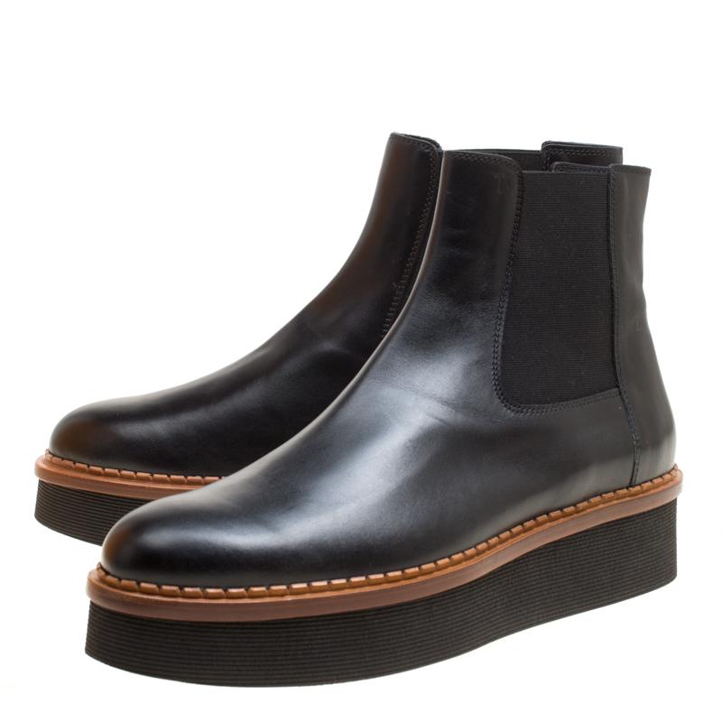 Tod's Black Leather Slip On Platform Ankle Boots Size 41 1